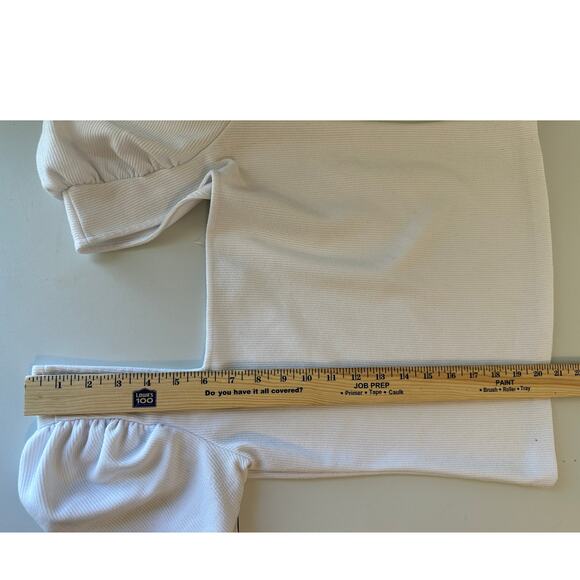 Club Monaco White Ribbed Short Sleeve Blouse Square Neck Stretch Casual M - Picture 4 of 6